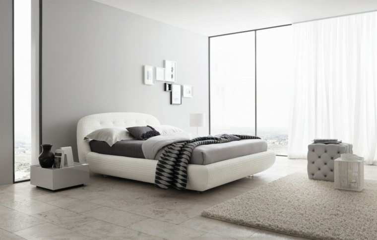 bianco camera da letto letto testiera design parete deco tappeto pavimento beige