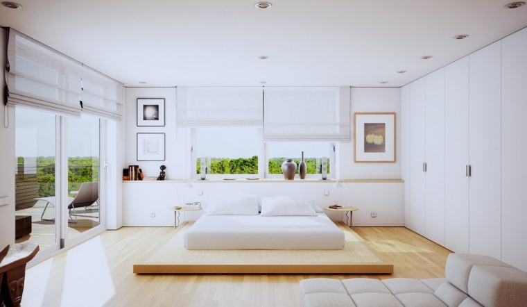 Letto con testiera in legno dal design moderno per interni camera da letto bianca