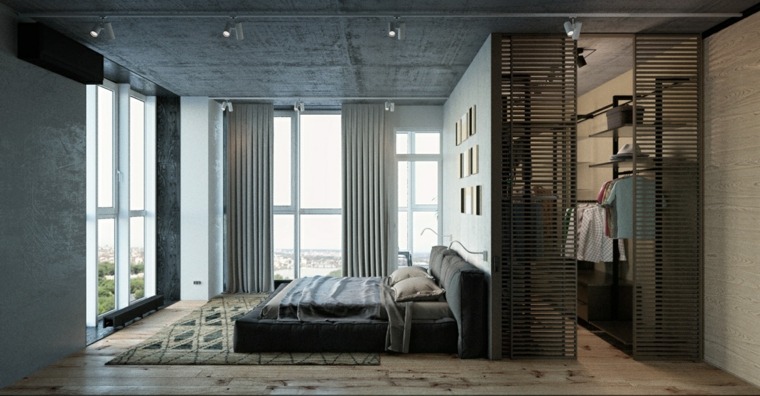 siva spavaća soba s garderobom jedinstven prostor