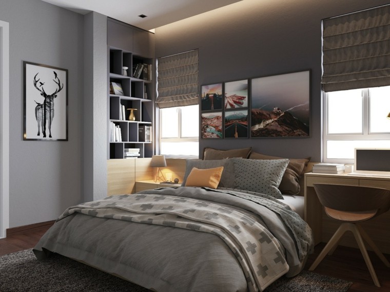 灰色の寝室