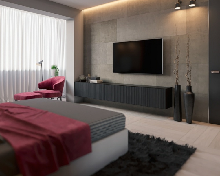 sivi pribor za spavaću sobu dizajn TV prostora