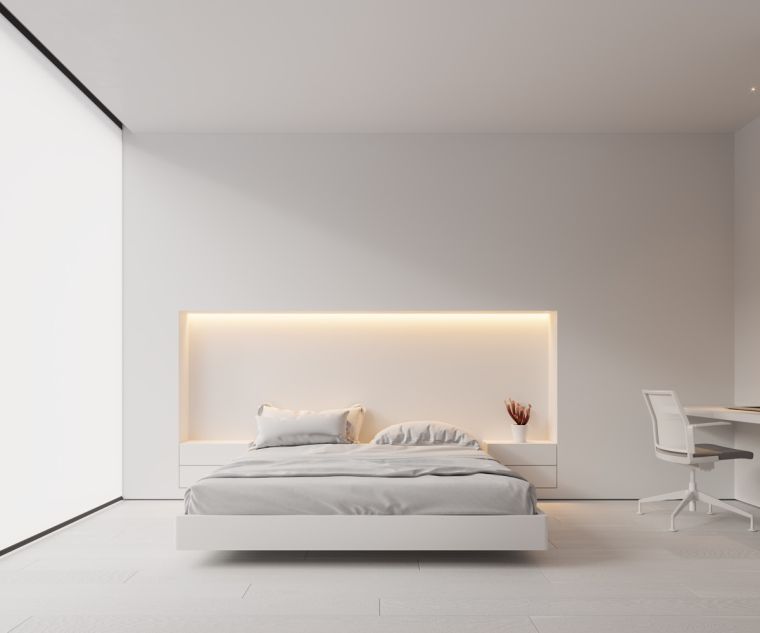 minimalista hálószoba dekoráció