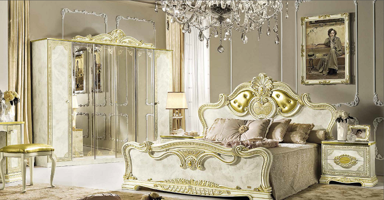 Decorazione camera da letto matrimoniale in stile barocco moderno