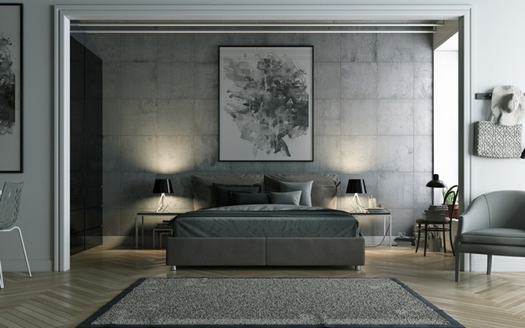 világosszürke hálószoba belső modern design divatos ötlet ágy függő lámpatest