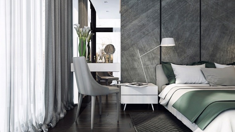 interior design camera da letto design comodino grigio poltrona lampada da terra