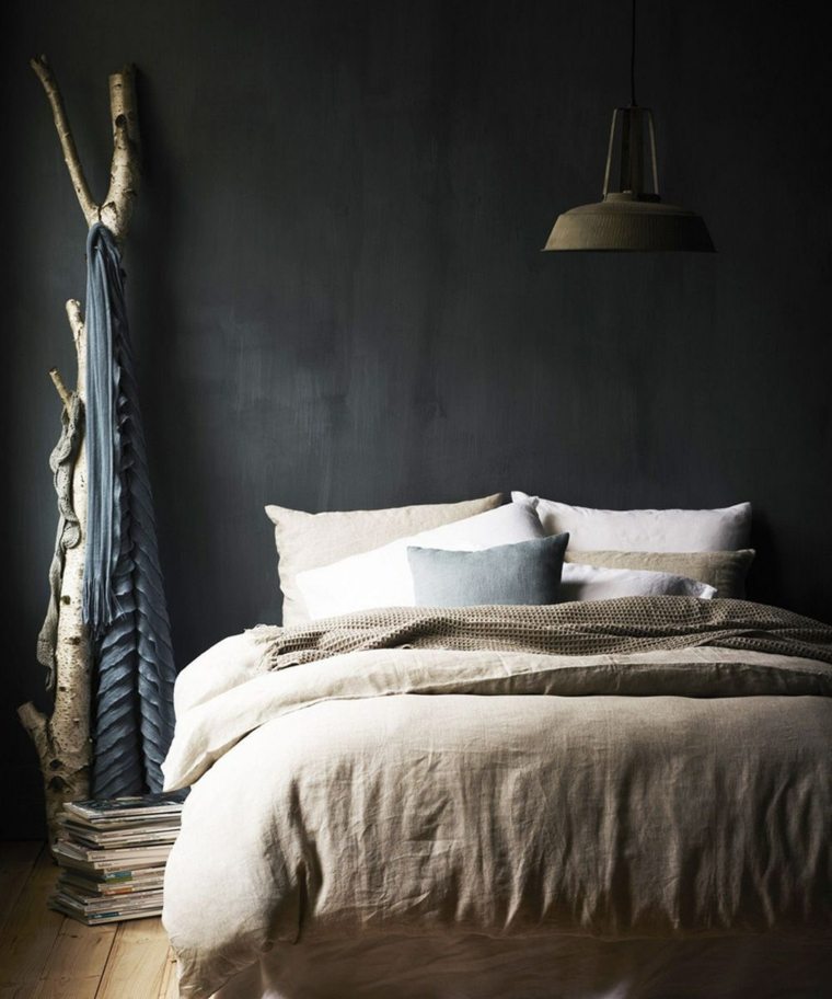 modern design divatos hálószoba fal sötét színű fa világítótest