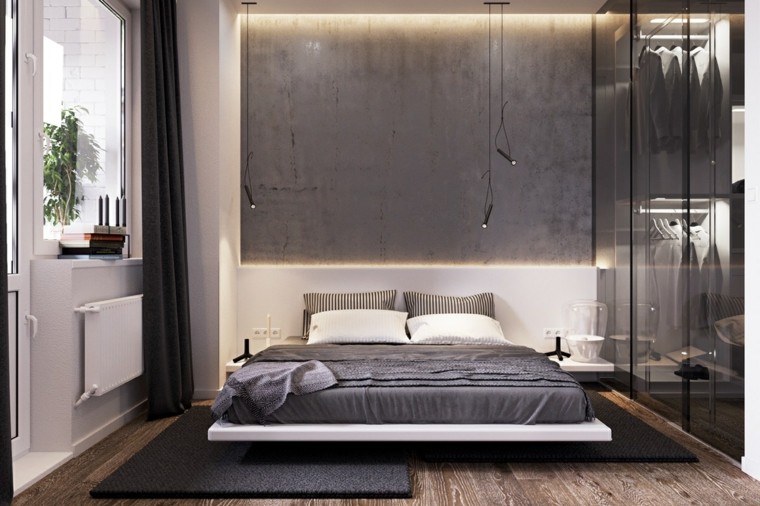 moderno design di interni camera da letto letto pianta deco parquet lampada da parete in legno