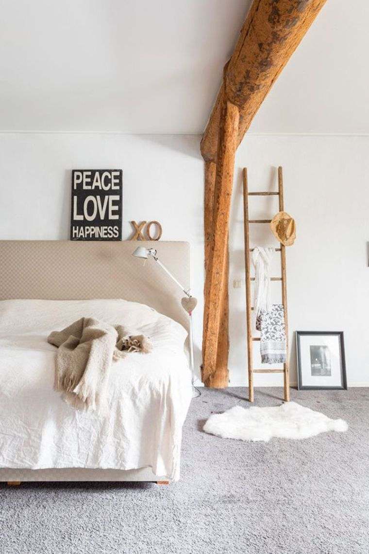 木製のはしご-アイデア-装飾-寝室