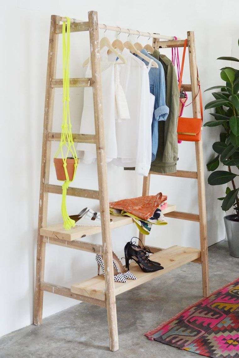 DIYデコはしご-木材-収納-衣類