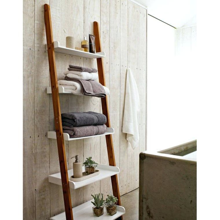 木製バスルーム棚デコはしご
