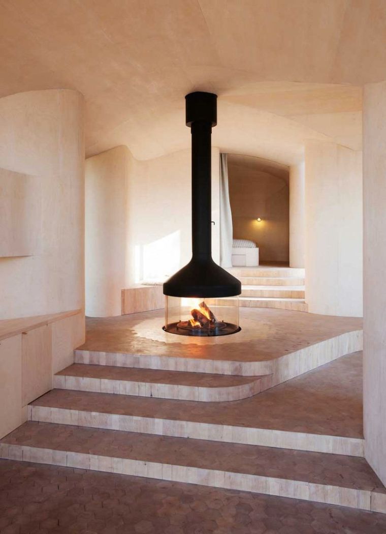 黒ぶら下がっている暖炉-丸い入り口-廊下-装飾-アイデア