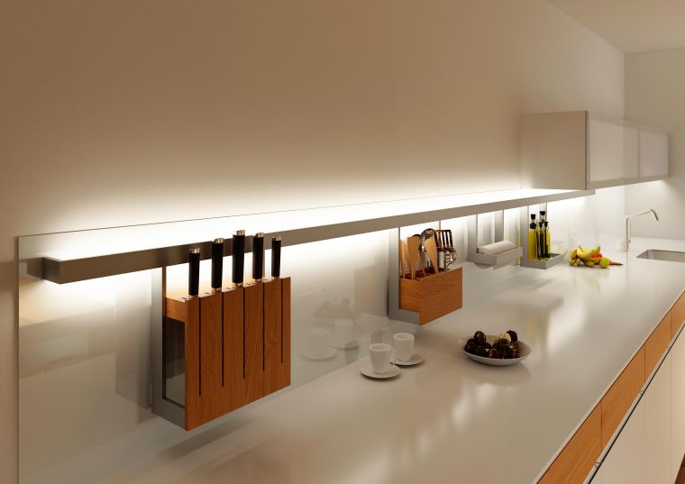 illuminazione indiretta led striscia luminosa atmosfera zen layout del piano di lavoro della cucina