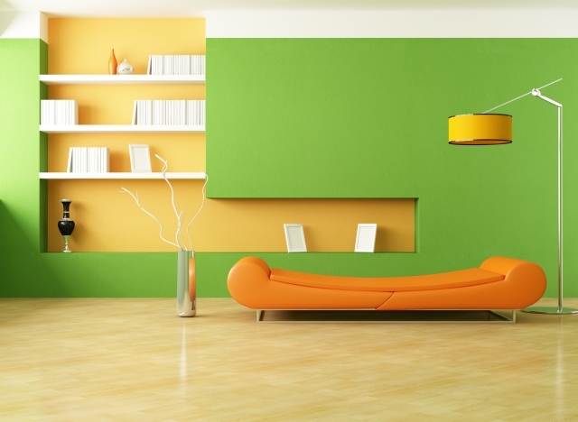 rasvjeta-dnevna soba-originalna-ideja-boja-žuta-podna lampa