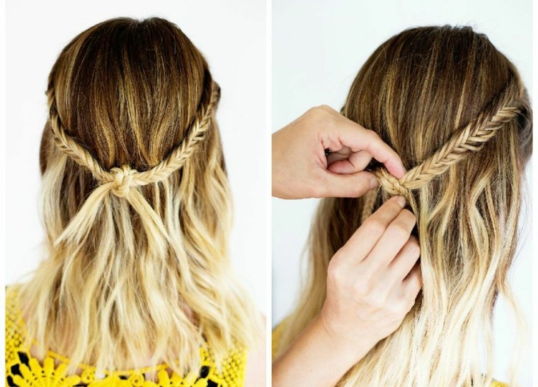 idee acconciature per capelli medio lunghi donna boho moda trecce capelli sciolti biondi ombré