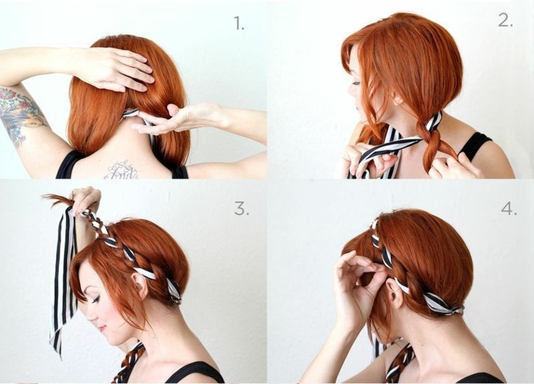 acconciatura per capelli medi rustico matrimonio fascia treccia corona stile hippie chic donna capelli rossi