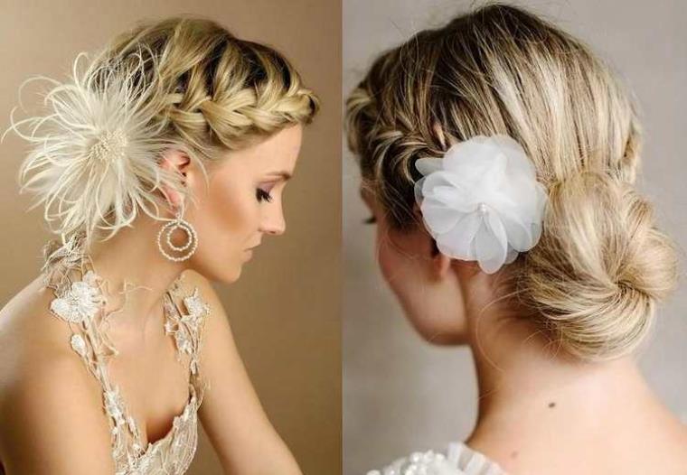 acconciatura da sposa - chignon-basso-frangia-intrecciata-fiore-bianco