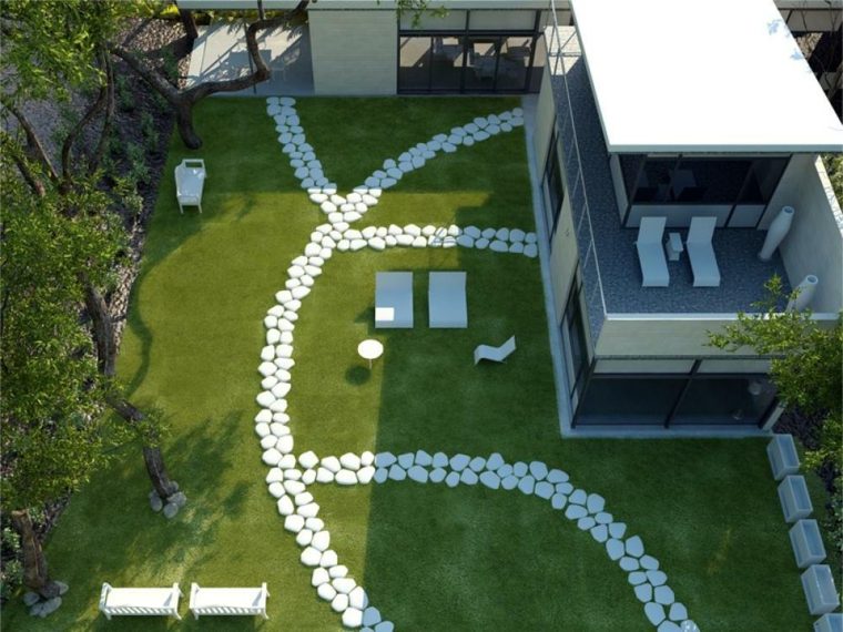 uređenje vrta minimalistički stil bijela kamena vrtna staza
