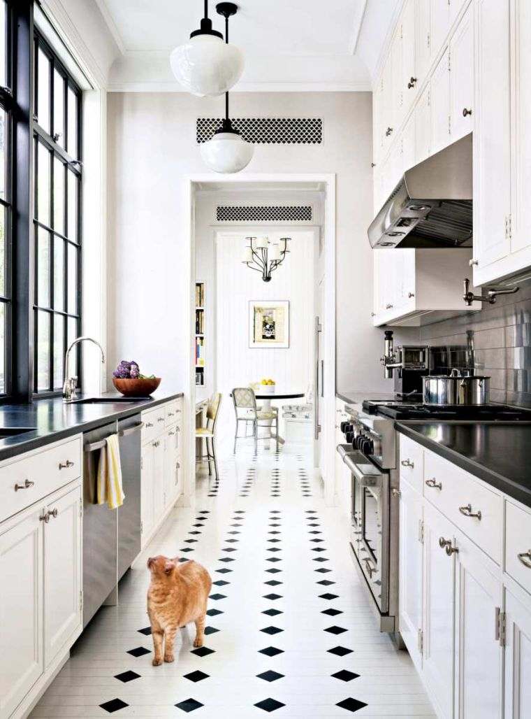 come organizzare una cucina in piastrelle bianche pavimento deco design finestra di lunghezza