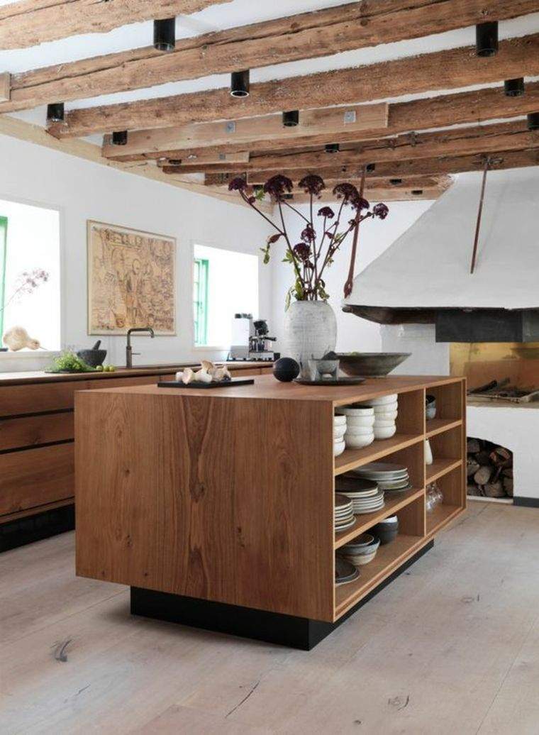 cucina-in-legno-isola-scaffali-aperti-idee