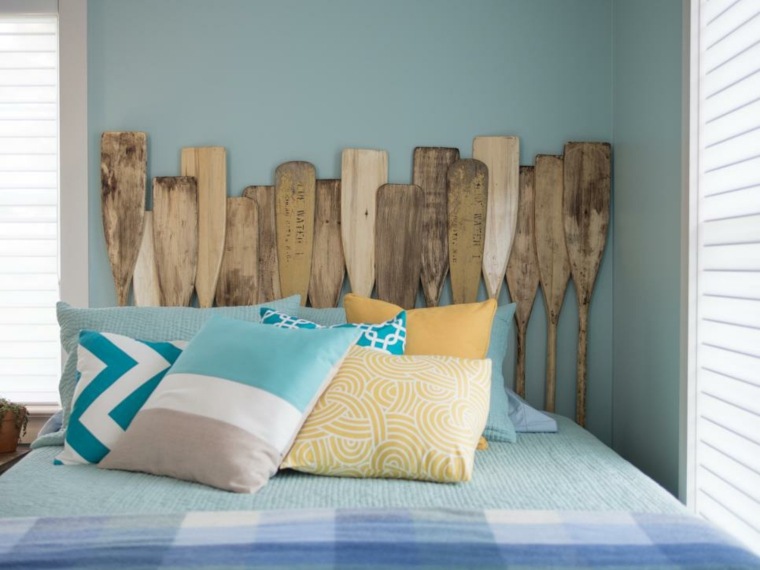 ヘッドボードの寝室のアイデア寝室の装飾青いベッドクッション