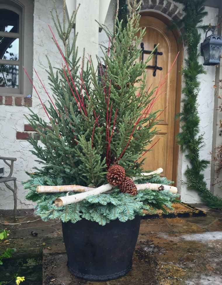 Composizione di fiori di Natale per esterni idea vaso di fiori pigne