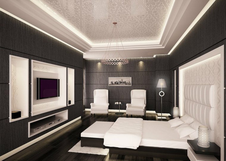 黒と白の寝室の装飾