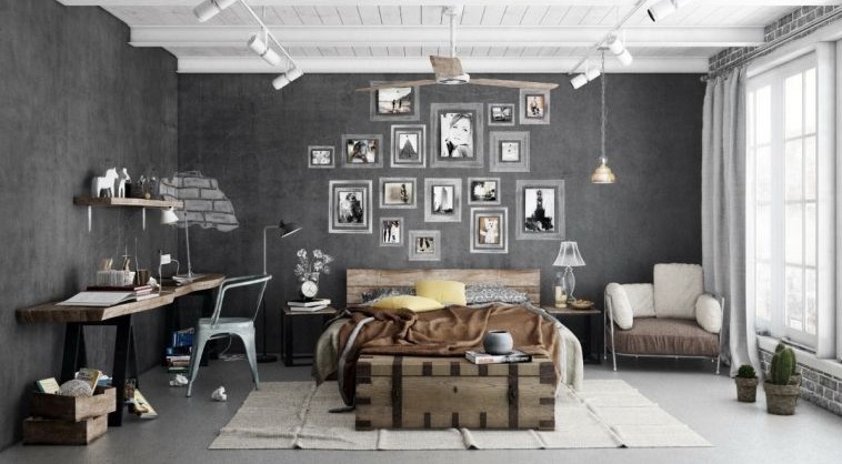 camera da letto colore design letto vernice legno toni chiari