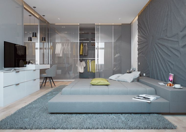 Mobili bassi per camera da letto in stile moderno deco di colore neutro