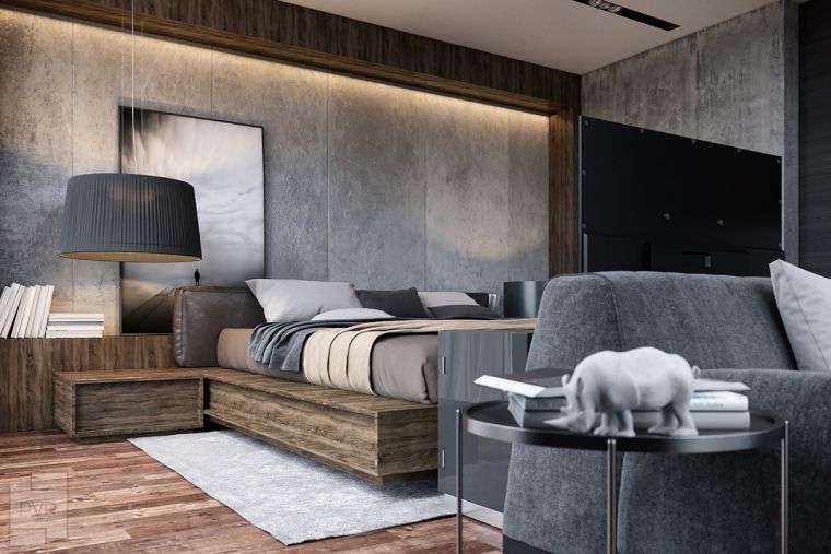 camera da letto colore grigio design letto armadio in legno estarde