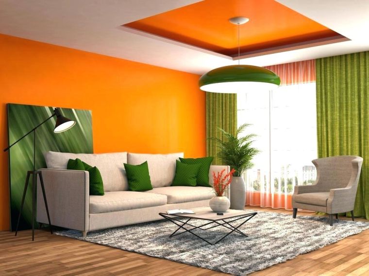 oranžinė gyvenamojo kambario sienų tapyba