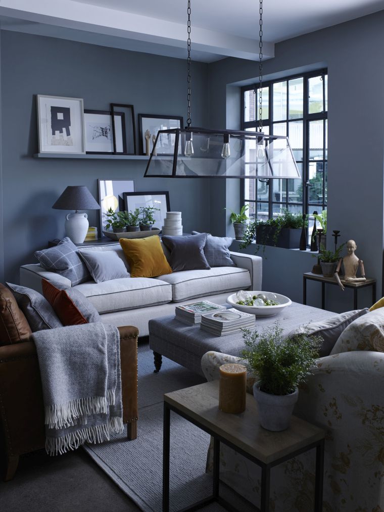 soggiorno in design blu scuro