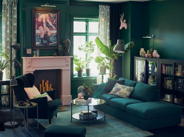 2019 metų spalvų tendencija ikea sofos svetainės interjero augalo interjeras