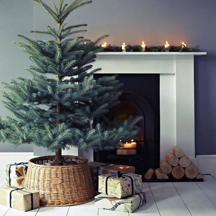 Karácsonyfa kosár fedél természetes karácsonyi dekorációs ötletek