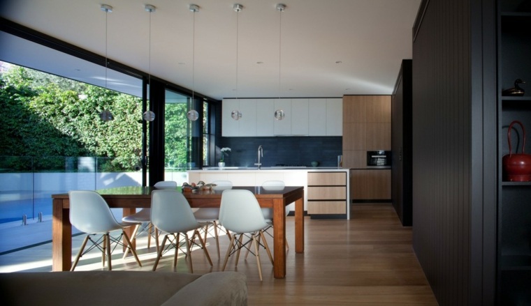 atvira virtuvė moderni valgomojo idėja sutvarkyti apšvietimo erdvę