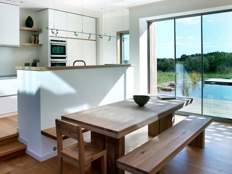 Amerikos virtuvės dizaino virtuvės baro medinio stalo suoliuko idėjos