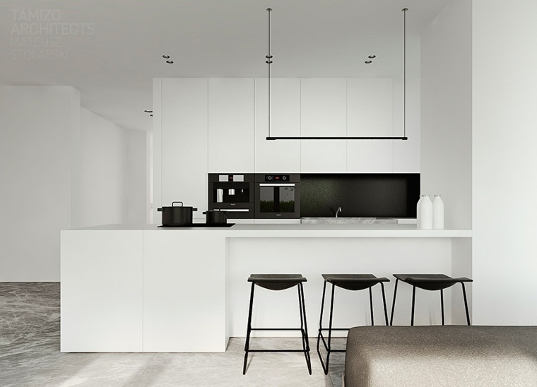 balta ir juoda virtuvės juodos išmatos backsplash