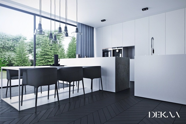 šiuolaikinio interjero dizaino virtuvės medinio parketo baro virtuvės idėja