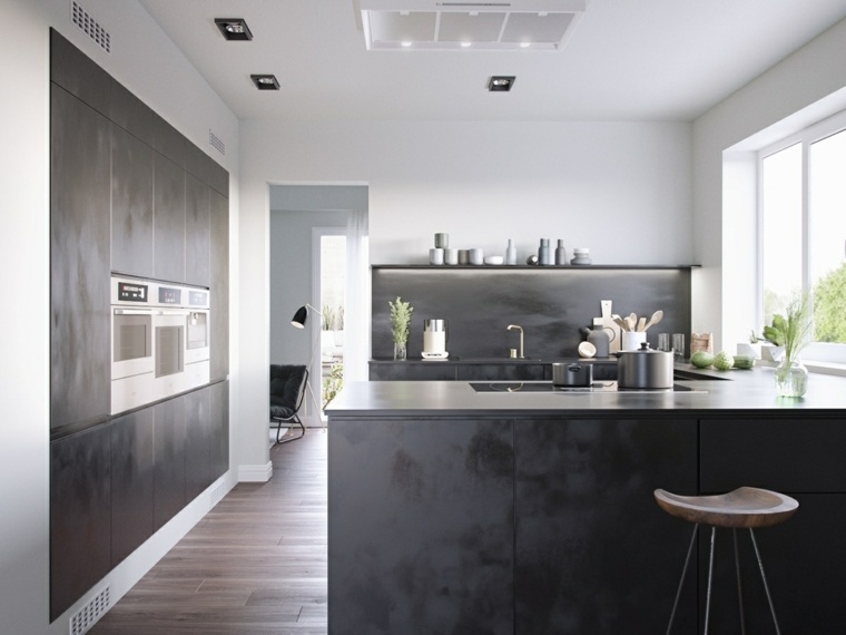 modernaus interjero dizaino idėja kiliminė juoda virtuvės juosta