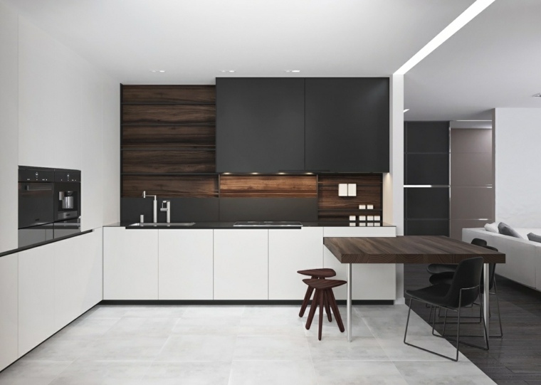 cucina moderna contemporanea design legno backsplash idea mobili da cucina grigi sgabelli