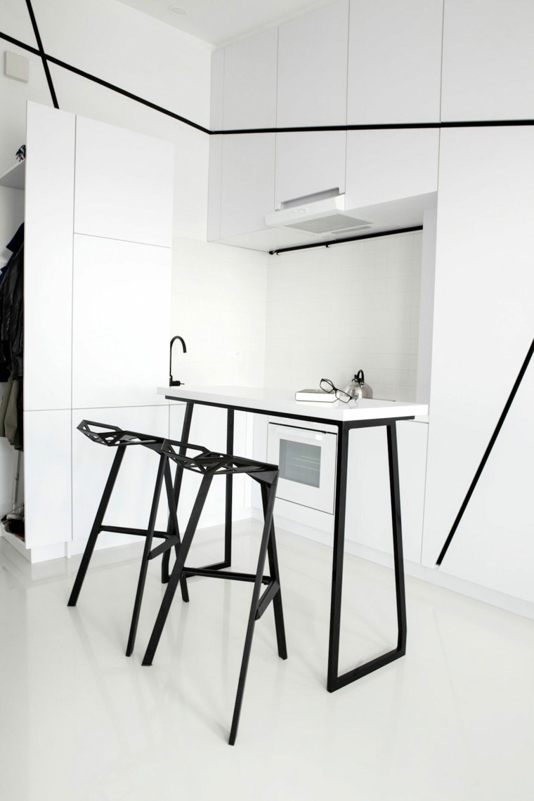belső modern konyha fekete székek bár szekrény ötlet