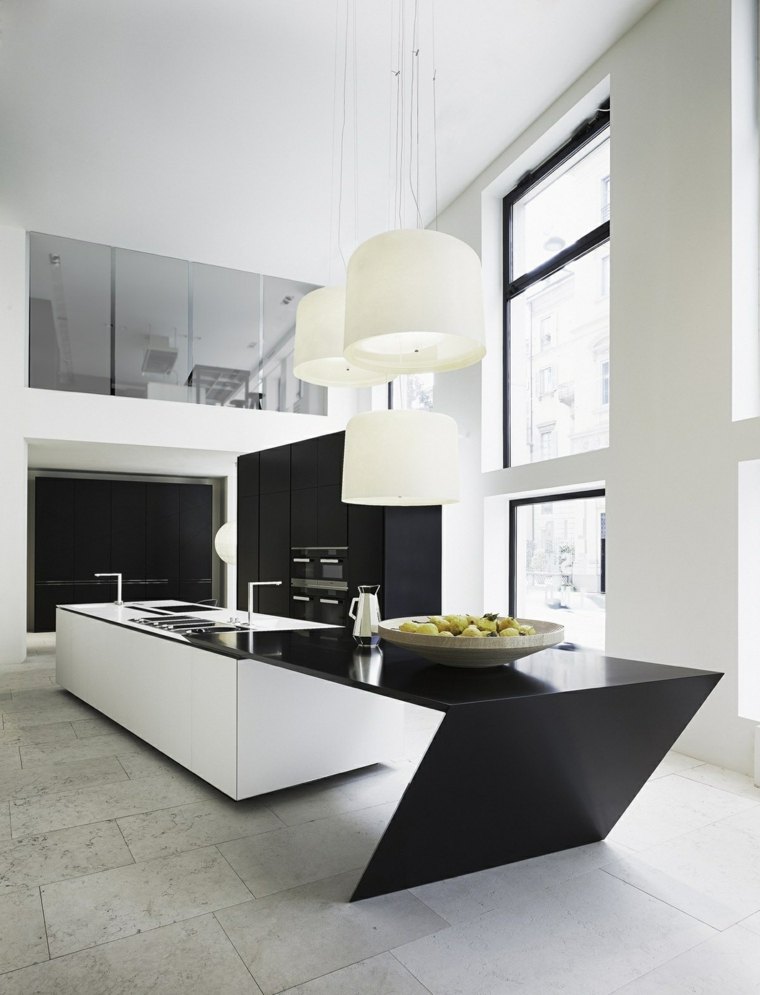 modern konyhai tervezési ötlet fekete csempe függő lámpatest