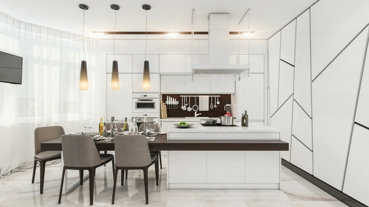 balta ir juoda virtuvės šiuolaikinio dizaino medžio sala