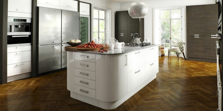 fehér lakkozott konyha modern fa padlóval
