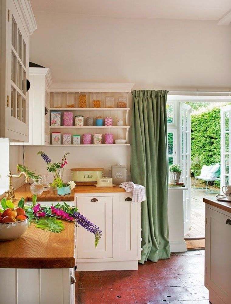 bianco-cucina-piano di lavoro-legno-idea-arredamento-cottage-rustico