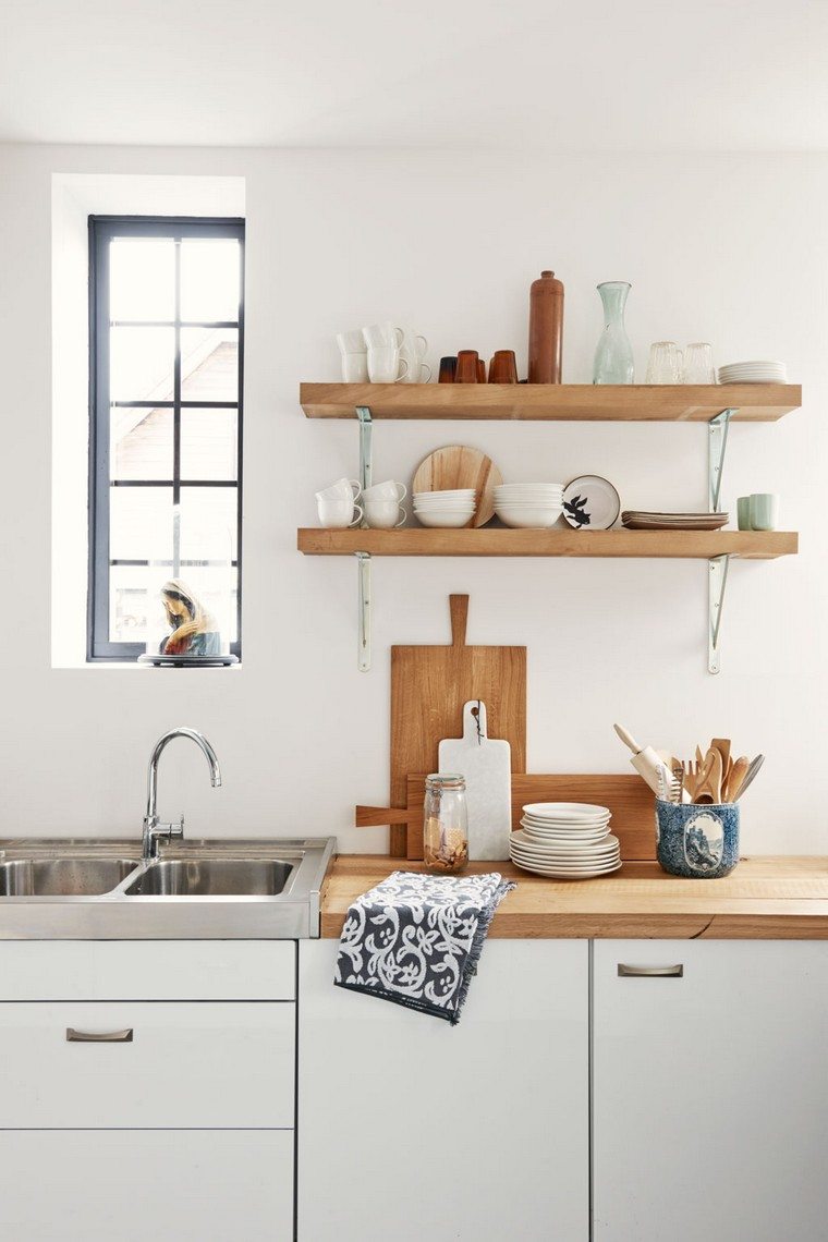 Ottimizza lo spazio della cucina idea mensole in legno design dell'isola