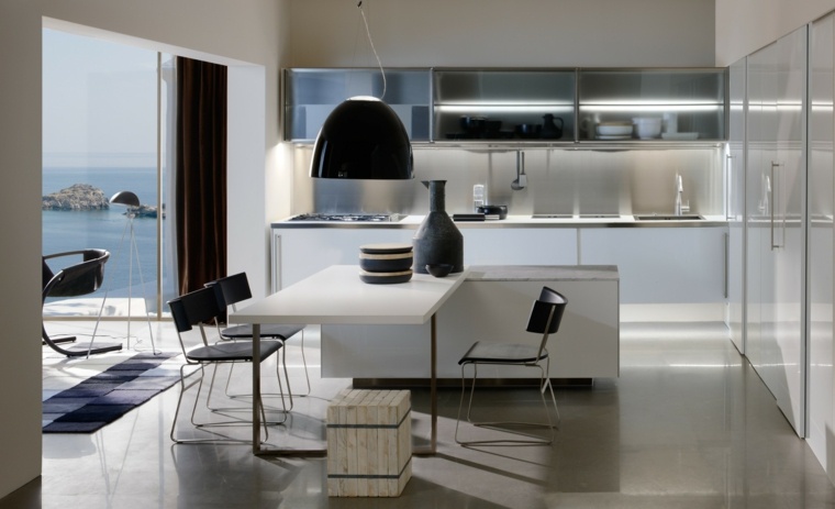 cucina bianca contemporanea design nero