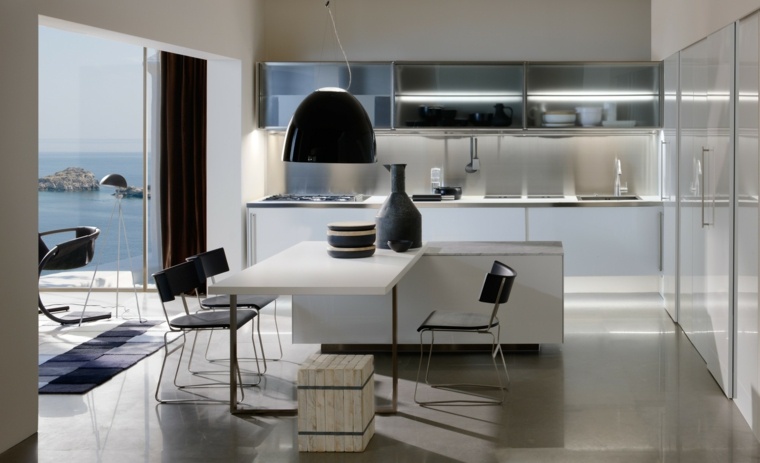 cucina bianca contemporanea design nero