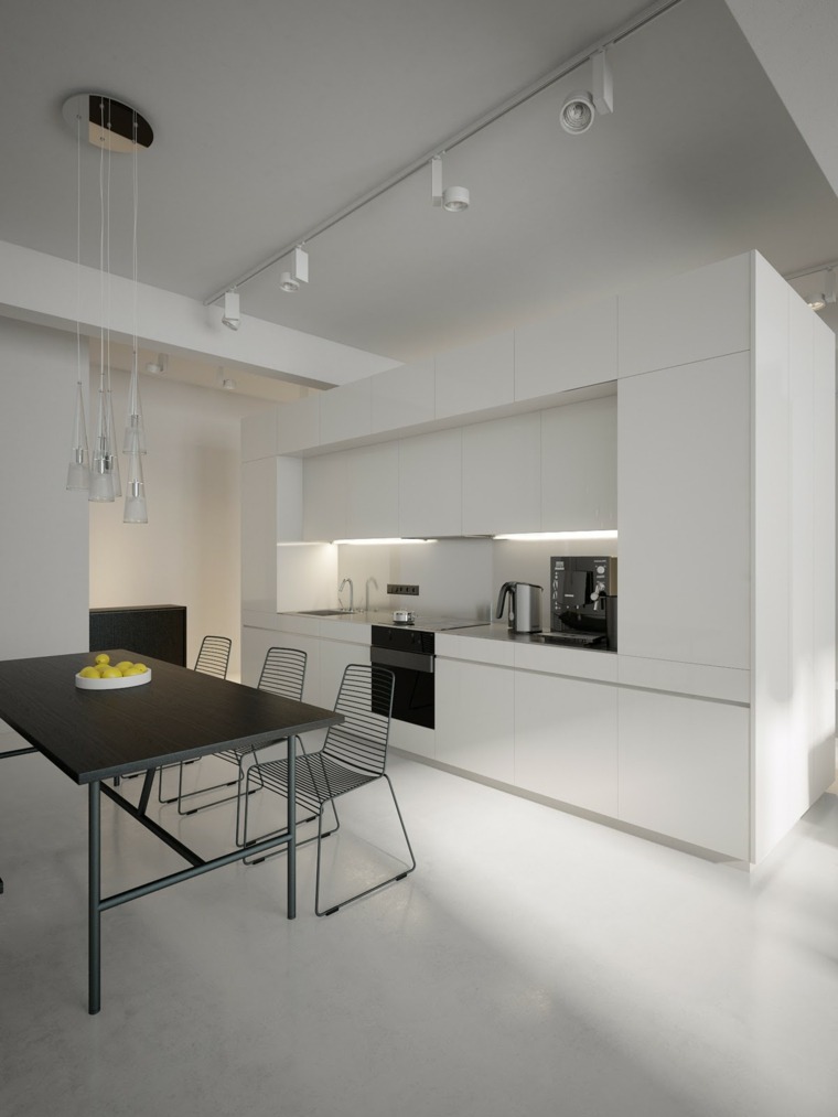 šiuolaikiškas baltos virtuvės elegantiškas dizainas