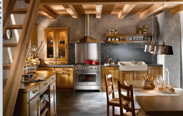 šiuolaikinė medinė virtuvės apdaila
