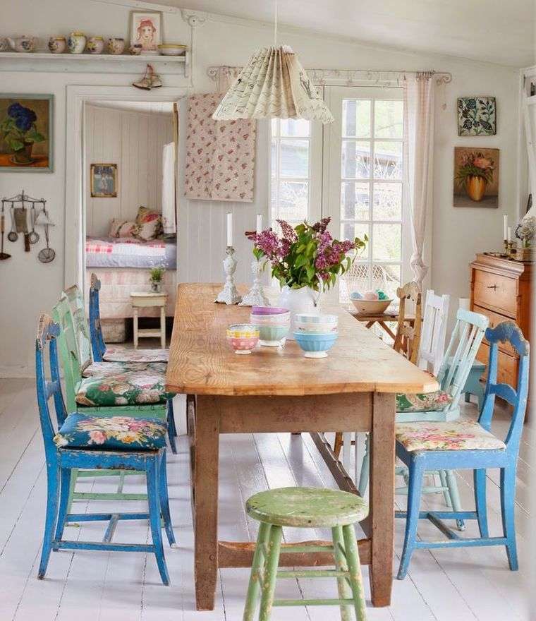foto sala da pranzo deco inglese cucina country design cottage mobili bianchi